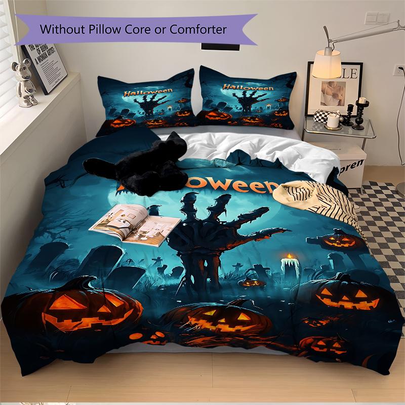 3Pcs Spooky Halloween Night Bedding Set Soft Fabric Duvet Cover Pillowcases Home Christmas Xmas Halloween Gift 1 Duvet Cover 2 Pillowcase G125