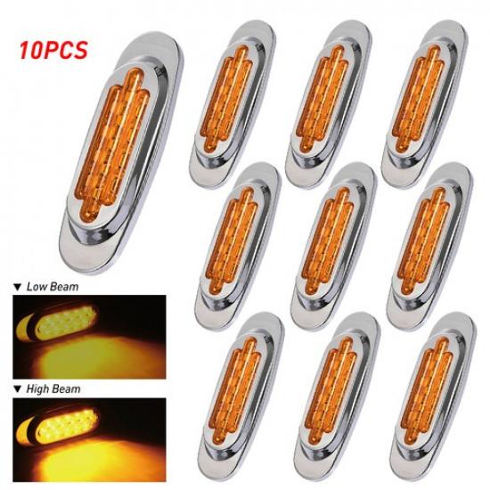2/4/10X 6.5" Amber Side LED Marker Lights Chrome 12V Clearance Truck Trailer