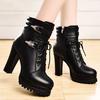 Womens High Heel Short Boots Casual Thick-Soled Cross-Strap Motorcycle Boots New