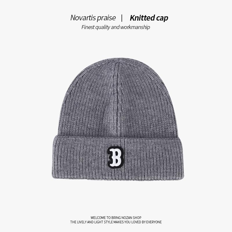 Защита ушей Шерстяная шапка Корейский стиль Персонализированная Объемная Вышитая Буква B Холодная Шапка Теплая и Универсальная Вязаная Шапка