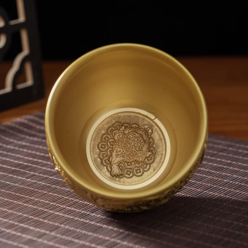 Chinese Brass Nine Purple Fire Jar with Rice and Cornucopia Relief Ornaments