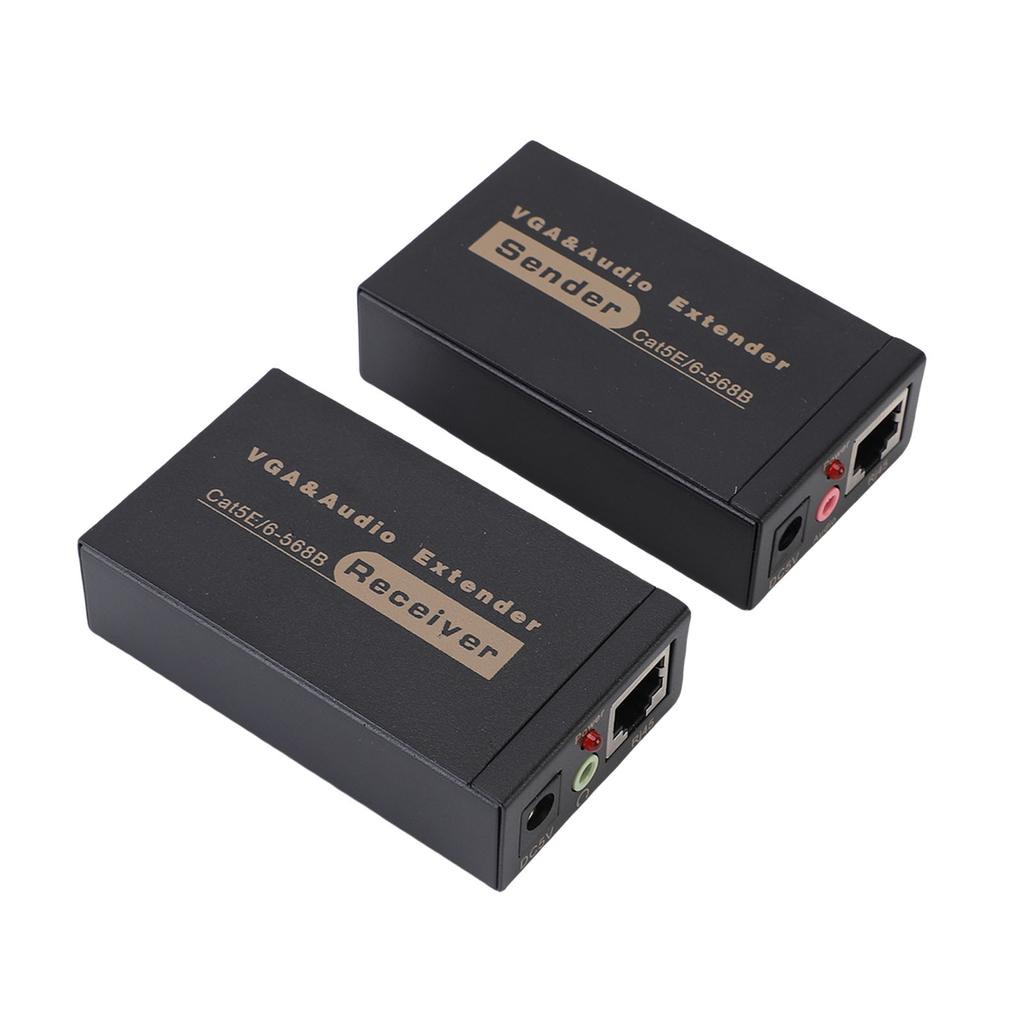 VGA Extender 328ft HD Plug and Play VGA Transmitter and Receiver HDB15 F RJ45 Sound DC3.5 Interface EU Plug