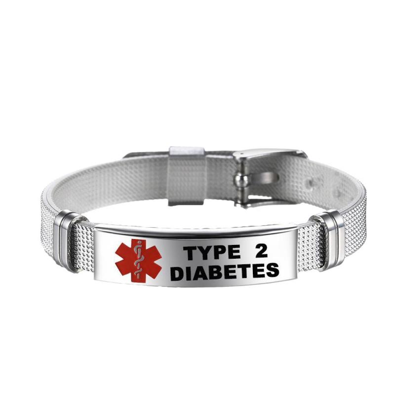 Adjustable Stainless Steel Medical Alert ID Bracelet for Type 1 Diabetes Men Women ICE Emergency Jewelry