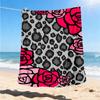 1pc Leopard Roses Pattern Outdoor Flannel Blanket , Machine Washable Perfect Gift for Birthday , Holiday Travel Accessory , Durable Material