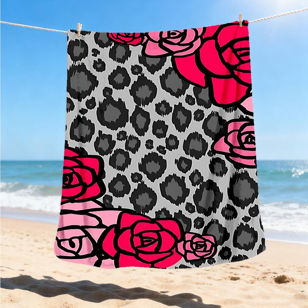 1pc Leopard Roses Pattern Outdoor Flannel Blanket , Machine Washable Perfect Gift for Birthday , Holiday Travel Accessory , Durable Material