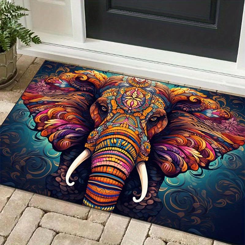 Colorful Elephant Rug for Outdoor Patios | Boho Mandala Design | Weatherproof Floor Mats for Backyards Skid resistant carpet