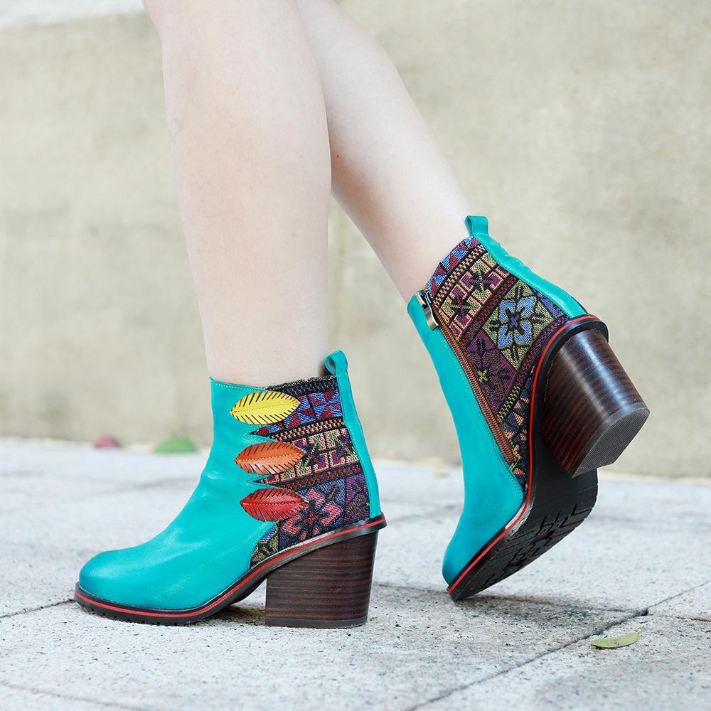 Женская обувь Сандалии из натуральной кожи Модные и элегантные туфли на высоком каблуке с тиснением в стиле ретро и ручной росписью