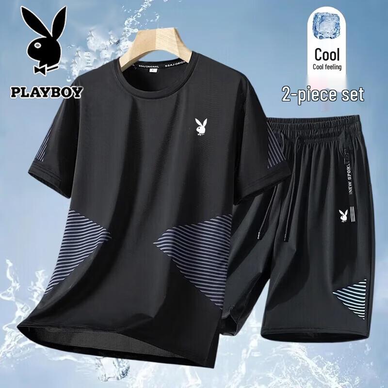 PLAYBOY Мужской летний спортивный комплект: дышащая футболка с эффектом охлаждения и шорты