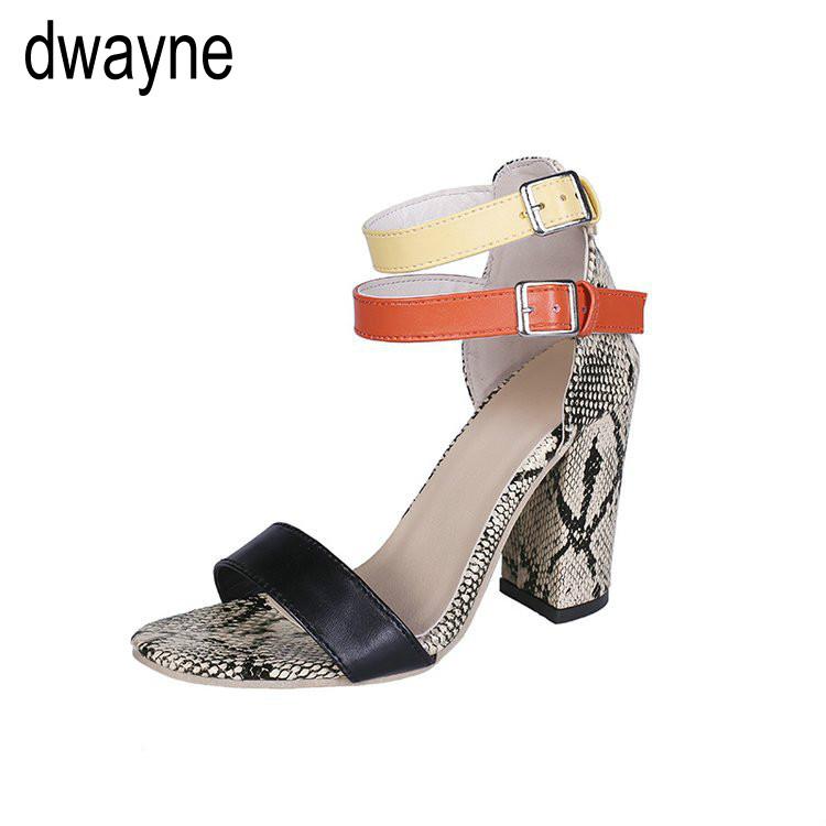 Retro Style Serpentine Patchwork Gladiator Sandals Buckle Peep Toe Thick Heel Platform Fashion Lady Party Shoes Women