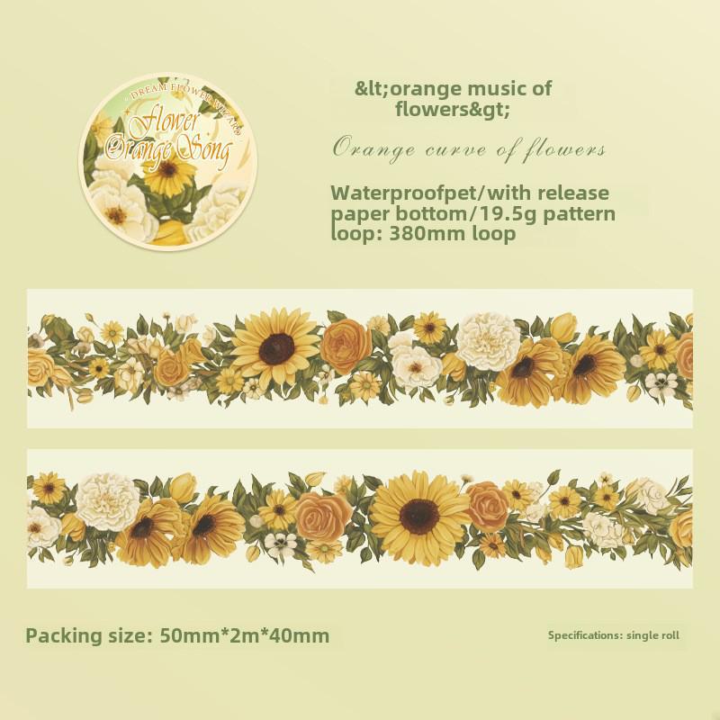 Декоративная лента для блокнота Flower Fairyland Floral - рулон водонепроницаемых наклеек из ПЭТ