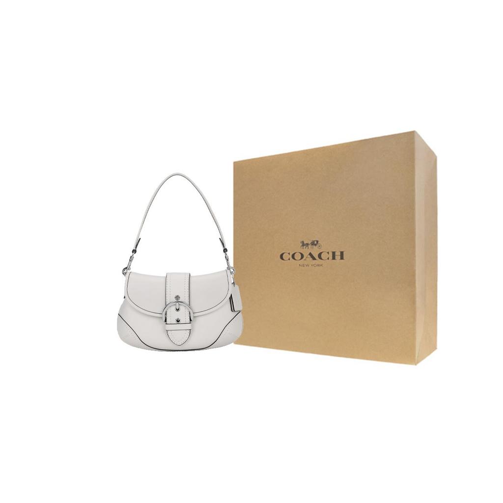COACH Soho Cow Leather Hobo Bag, One Shoulder Handbag Large Women's Pink White CR699-LHCHK