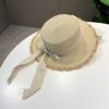 French retro flat top burr straw hat female summer Internet celebrity beach vacation visor straw top hat