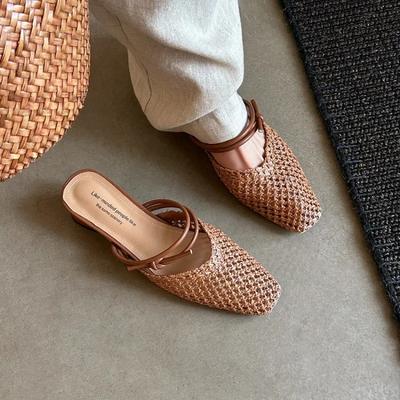 Модные женские тапочки сетчатый верх квадратный носок закрытый носок женская обувь для платья для ежедневных поездок дышащие французские zapatillas de mujer