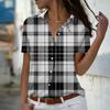 2025 Summer New Fashion Women's Grid Pattern Printed Short Sleeve V-neck Casual Button-down Shirt Top
