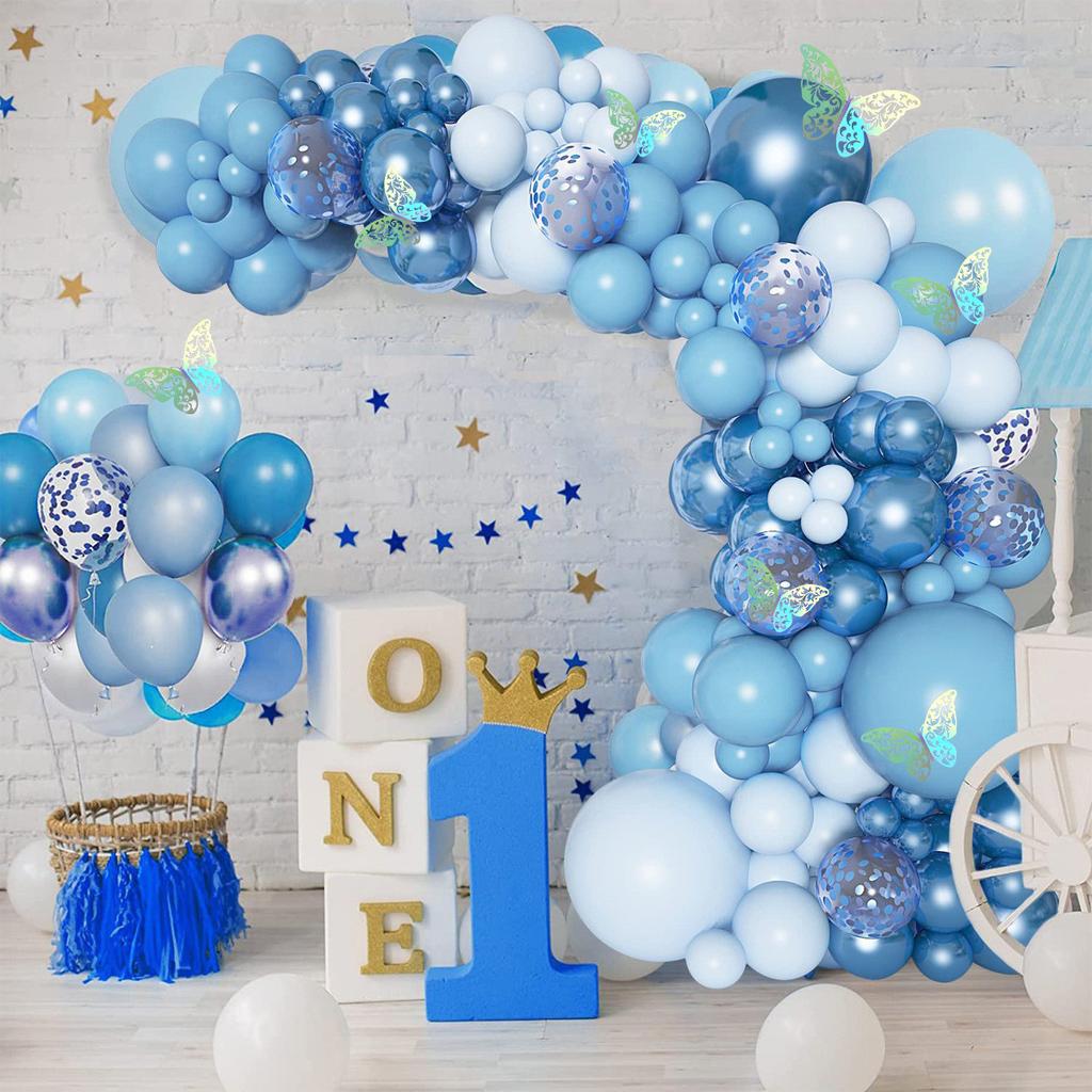 Градиентный набор синих воздушных шаров с бабочкой, украшения для дня рождения, детские воздушные шары для девочек на свадьбу, день рождения, детский душ