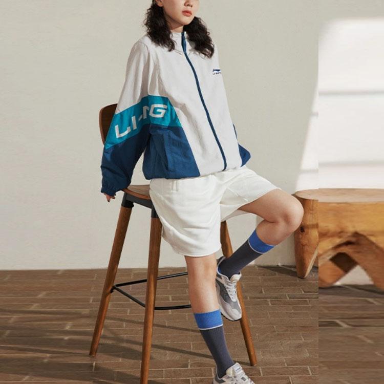 Li Ning Sports Lifestyle Series Color Block Hooded Windbreaker Unisex Outerwear Deep-Water-Duck-Blue AFDT845-6