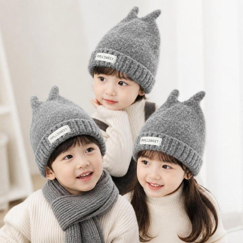Windproof Toddler Knitted Beanie Antenna Detail Baby Knit Cap Durable Pull-On Hat Fall Winter Wear