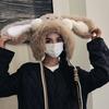Зимняя шапка с декором в виде кроличьих ушек, на шнуровке, эластичная, теплая шапка, зимняя утолщенная плюшевая ветрозащитная шапка-ушанка