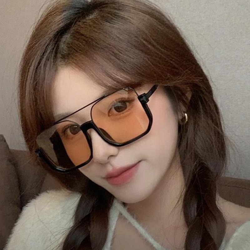 Korean Stylish Designer Sunglasses Woman Double Bridge Semi-rimless Women's Glasses Driving Travelling Men Sunglasses