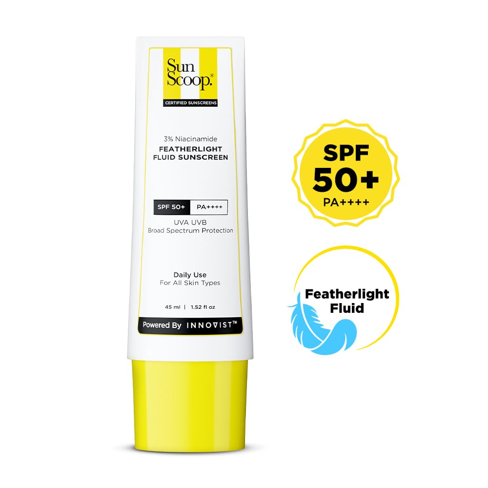 SunScoop Солнцезащитный флюид с 3% ниацинамида SPF 50+ PA++++ Широкий спектр | Протестировано in-vivo | Легкий и нежирный | Предотвращает загар | Без белых разво
