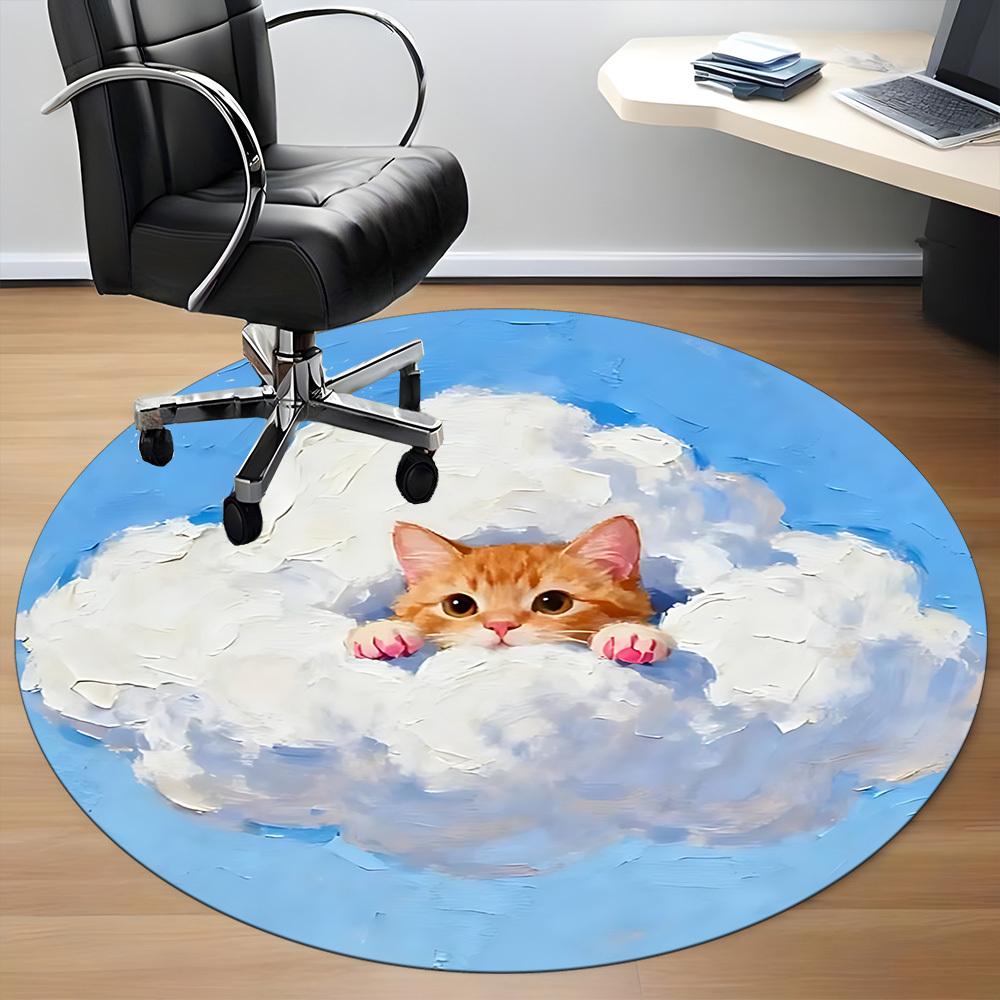 1PC Cloud Cat Office Round Area Rug, Mat Suitable ForOffice, Under Office Chairs Bedroom Living Room Home Decor, Room Deco