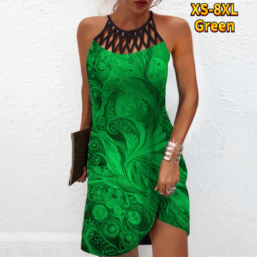 Summer Fashion Sexy Sleeveless Dress Soft Casual 3D Beautiful Peacock Print Dress Sleeveless Sling Dress Summer Suspender Dress