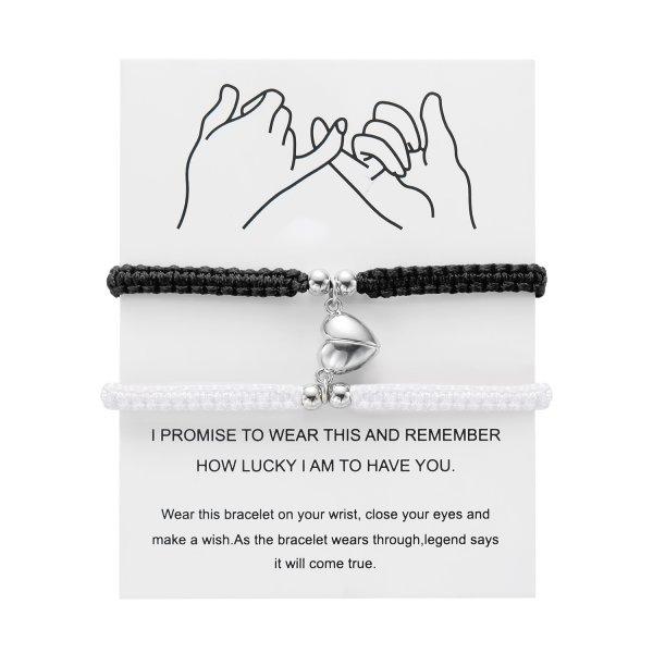 2 Pcs Lucky Red Braided Rope Bracelet for Women Men Romantic Heart Magnetic Matching Bracelets Lovers Valentine's Day Zircon