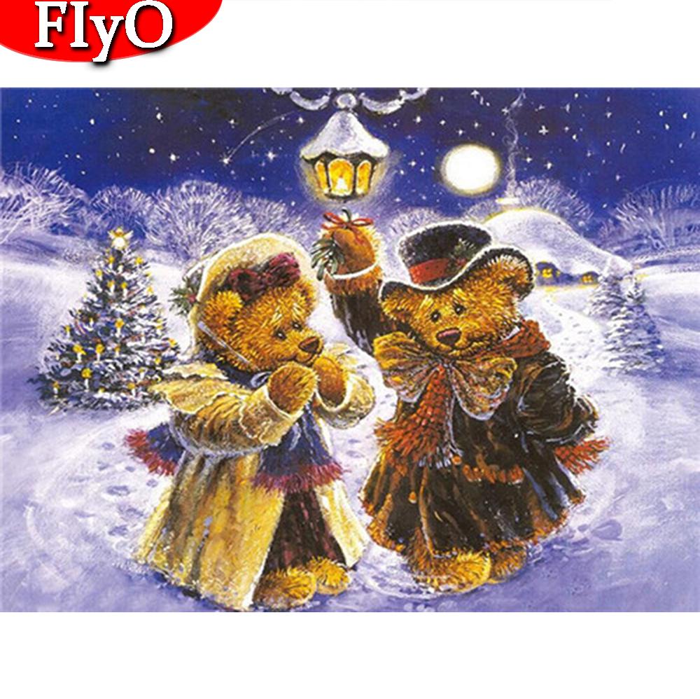 5D Алмазная картина Медведь Ремесленный комплект Полная дрель Площадь Алмазная вышивка Зимняя мозаика Животное Рождественский подарок