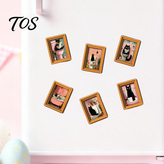 Flexible Photo Wall Arrangement Funny Wooden Fridge Magnets Frame, Retro Cute Cat Pattern Magnetic Refrigerator Protective Transparent Picture Covers