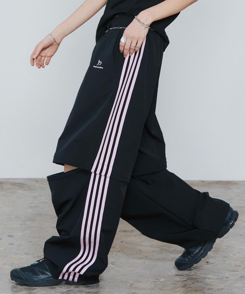 D.XO.H Knee Zipper Wide Nylon Track Pants Black/Light Pink