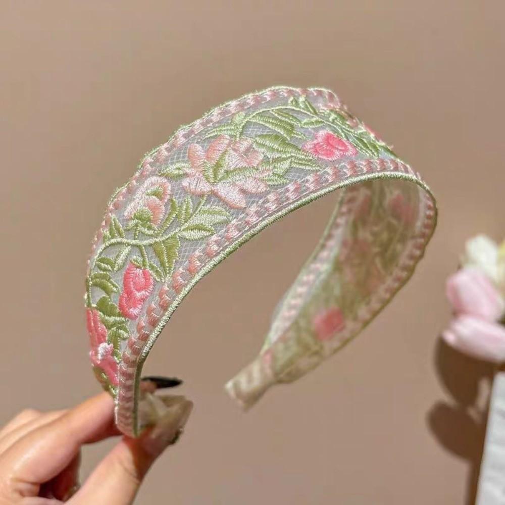 Lightweight Pastoral Hair Hoop Non-slip Wide Brim Hairband Embroidered Floral Headband Spring