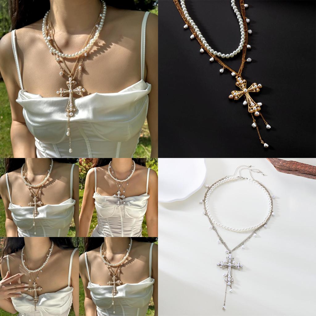 Барочное ожерелье с крестом и жемчугом для любителей винтажных украшений