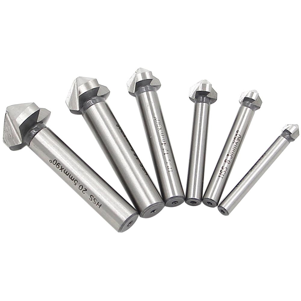 HSS 90-degree Three-edge Natural Color Full Grinding Chamferer Woodworking Milling Cutter Spot Facer Hole Opener Tool Set