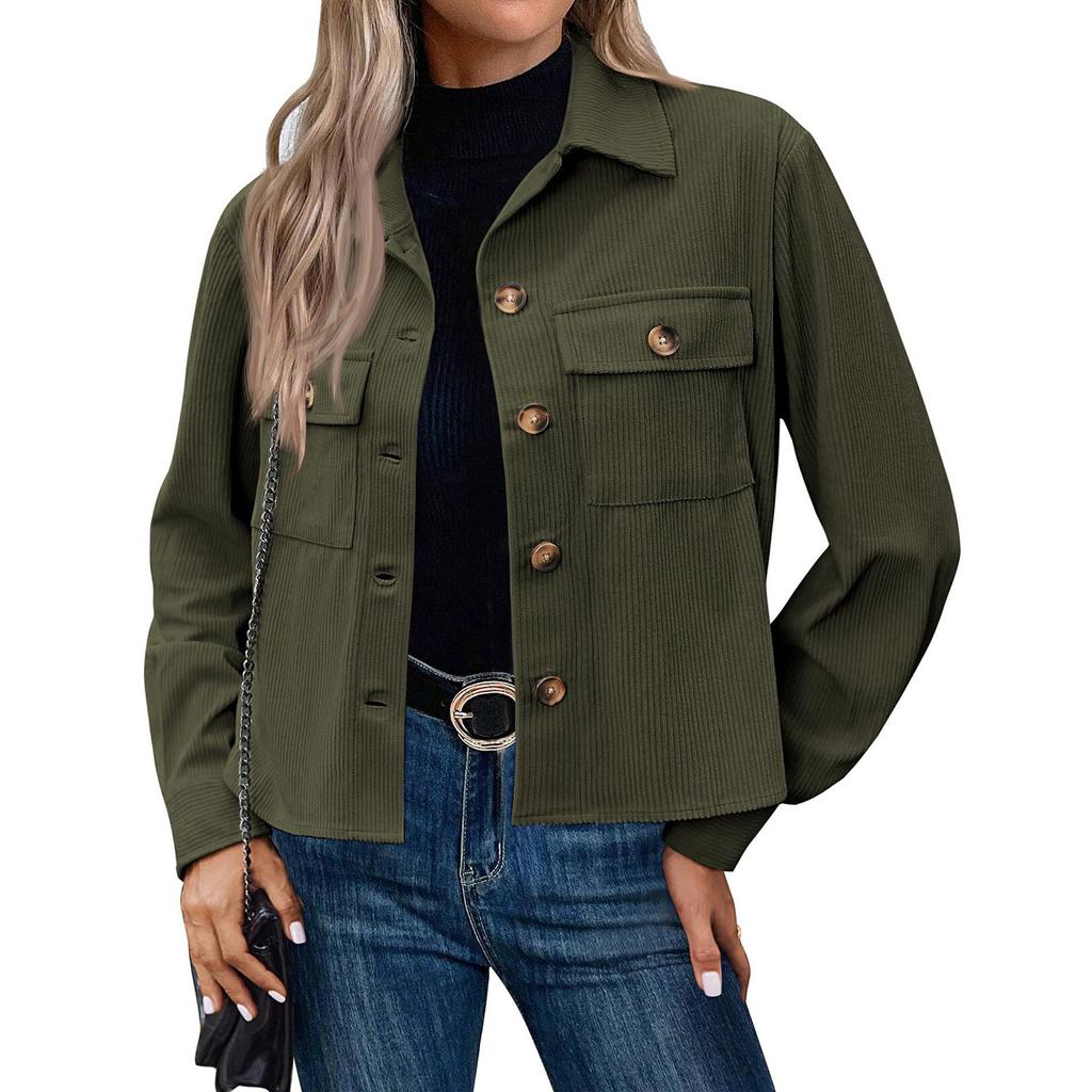 Women's Solid Color Casual Short Corduroy Button Jacket