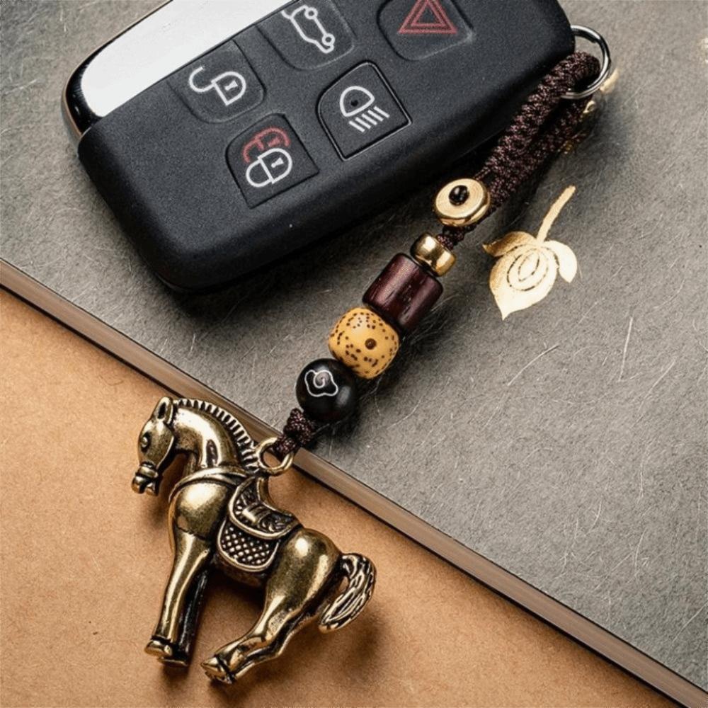 Wealth Chinese Zodiac Key Ring Copper Weaving Key Chains Horse Lucky Bag Pendant Women Men
