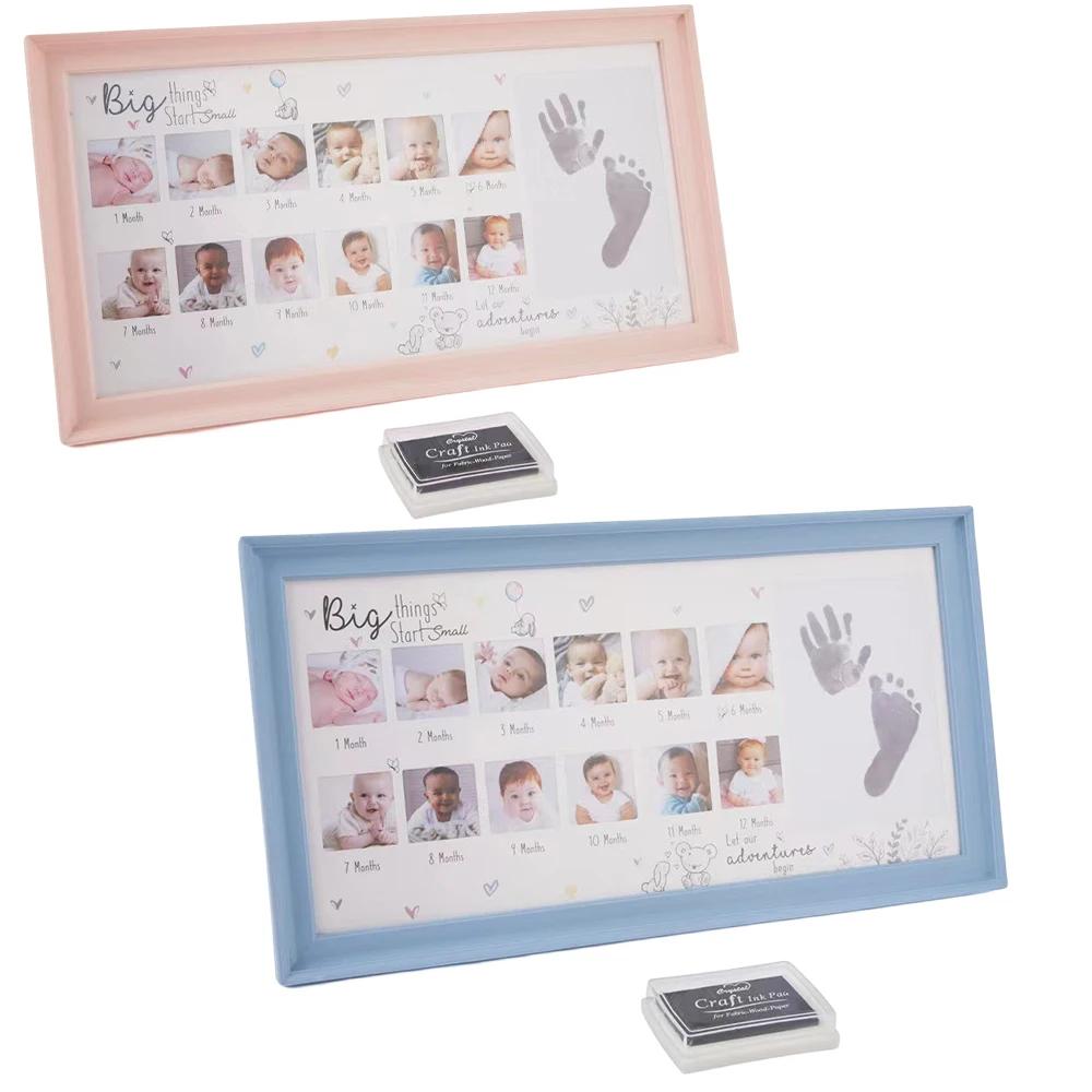 Фоторамка для фото с указанием роста ребенка 39X21 см, отпечатки рук и ног на 12 месяцев, мемориальная рамка для фотографий с указанием роста ребенка в возрасте одного года
