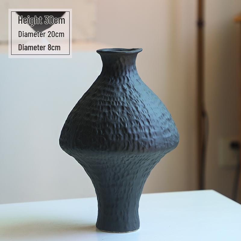 Wabi-Sabi Black Pottery Jar: Zen-style Retro Ceramic Vase for Tea Rooms and Hotels