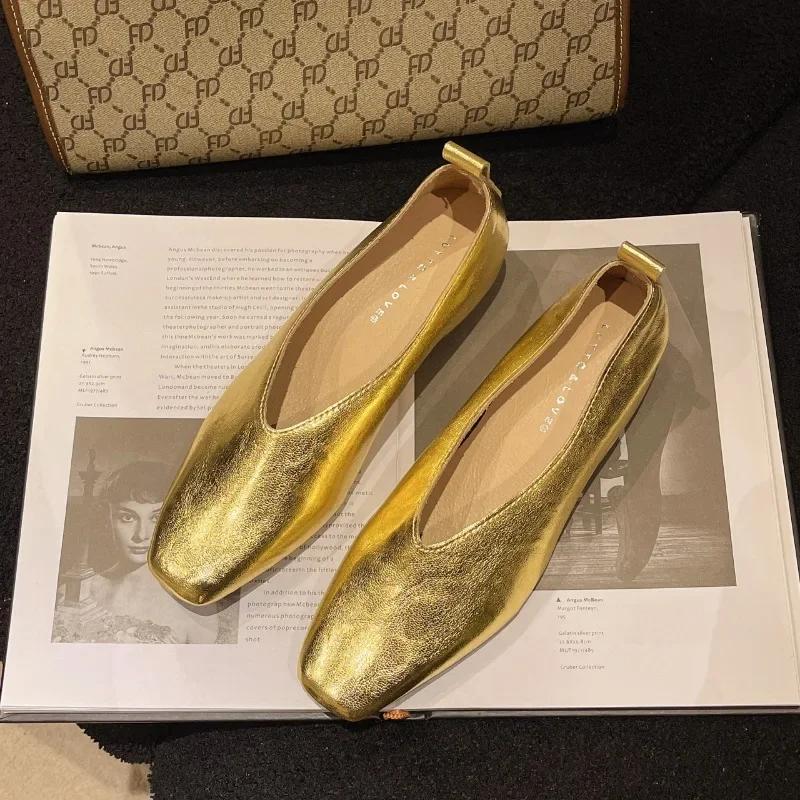 Fashion Women's Loafers Genuine Leather Luxury Shoes Sss Grade Silver Heels Gold Pumps Square Toe Elegant Mary Janes Shoes For Women