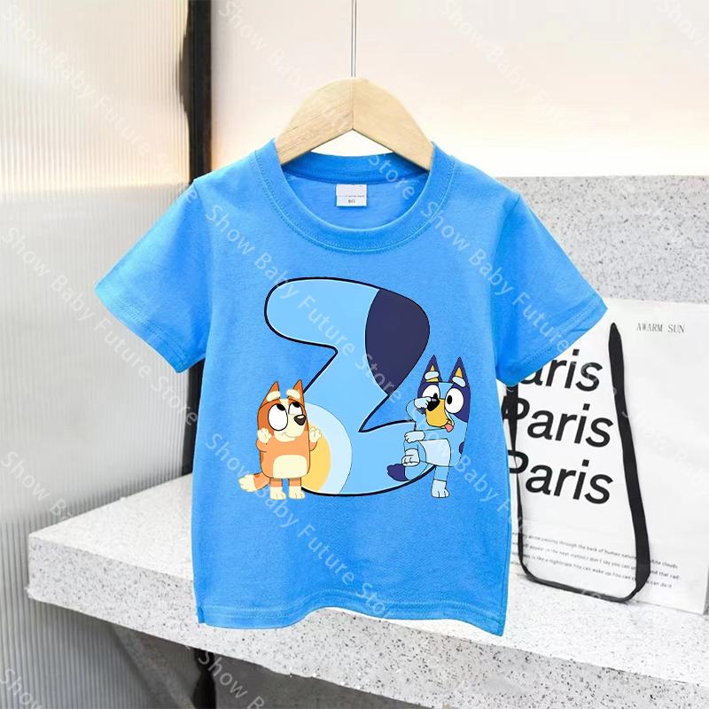 Out Wear Cartoon Letter Blue Cotton T Shirt Clothes for Boys Girls Tops Clothing Blueys Summer Fashion Short Sleeve Cute Gifts