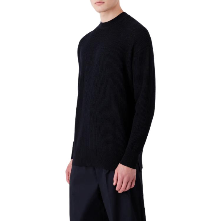 Emporio Armani Осенняя/Зимняя коллекция 23 Однотонный свитер с круглым вырезом и рельефной вязкой Повседневный свитер Мужской свитер Черный 6R1MX2-1MAXZ-0920
