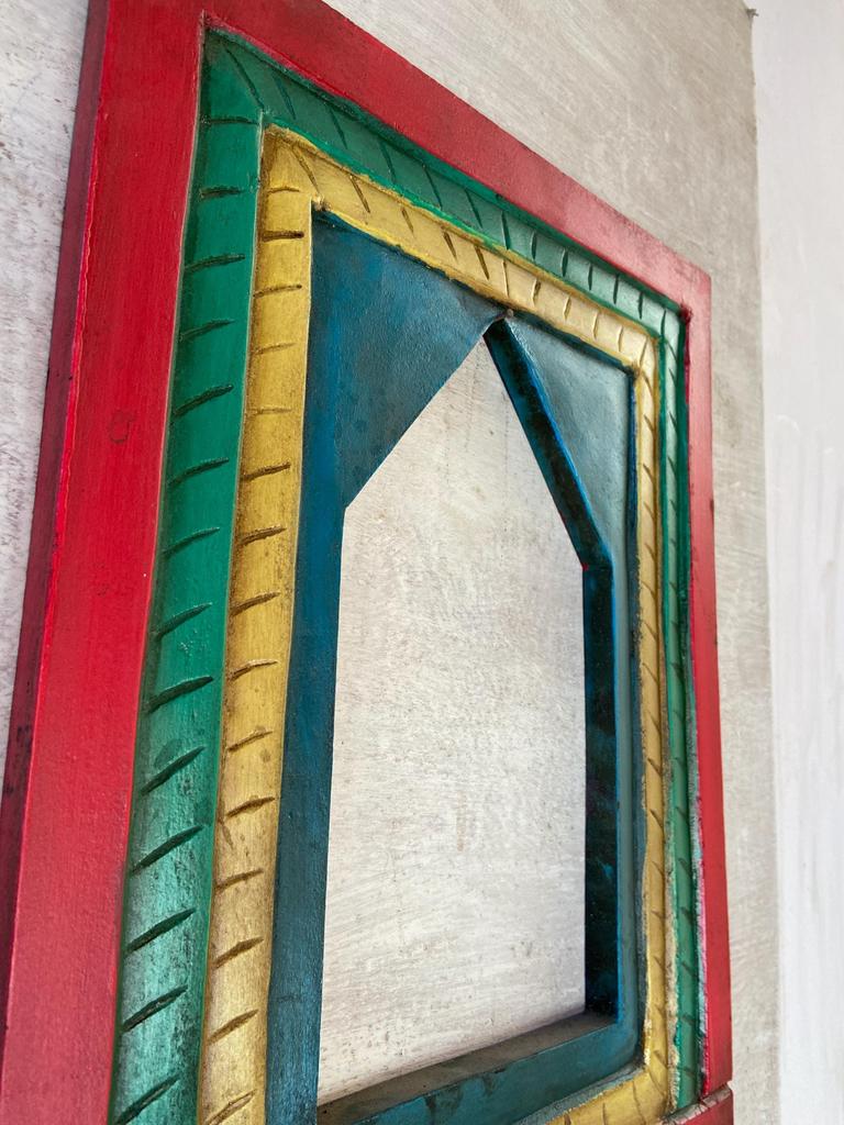 Hand-Carved Wooden Jharokha: Multi-Colored Folk Art Wall Decor