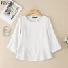 ZANZEA Women Casual Round Neck 3/4 Sleeve Loose Lace Splice Blouse