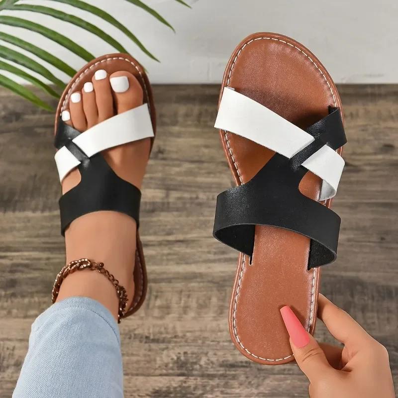 Модная женская обувь 2024 года, горячая распродажа, базовые женские тапочки, модные повседневные тапочки разных цветов, женские новые тапочки на плоской подошве больших размеров