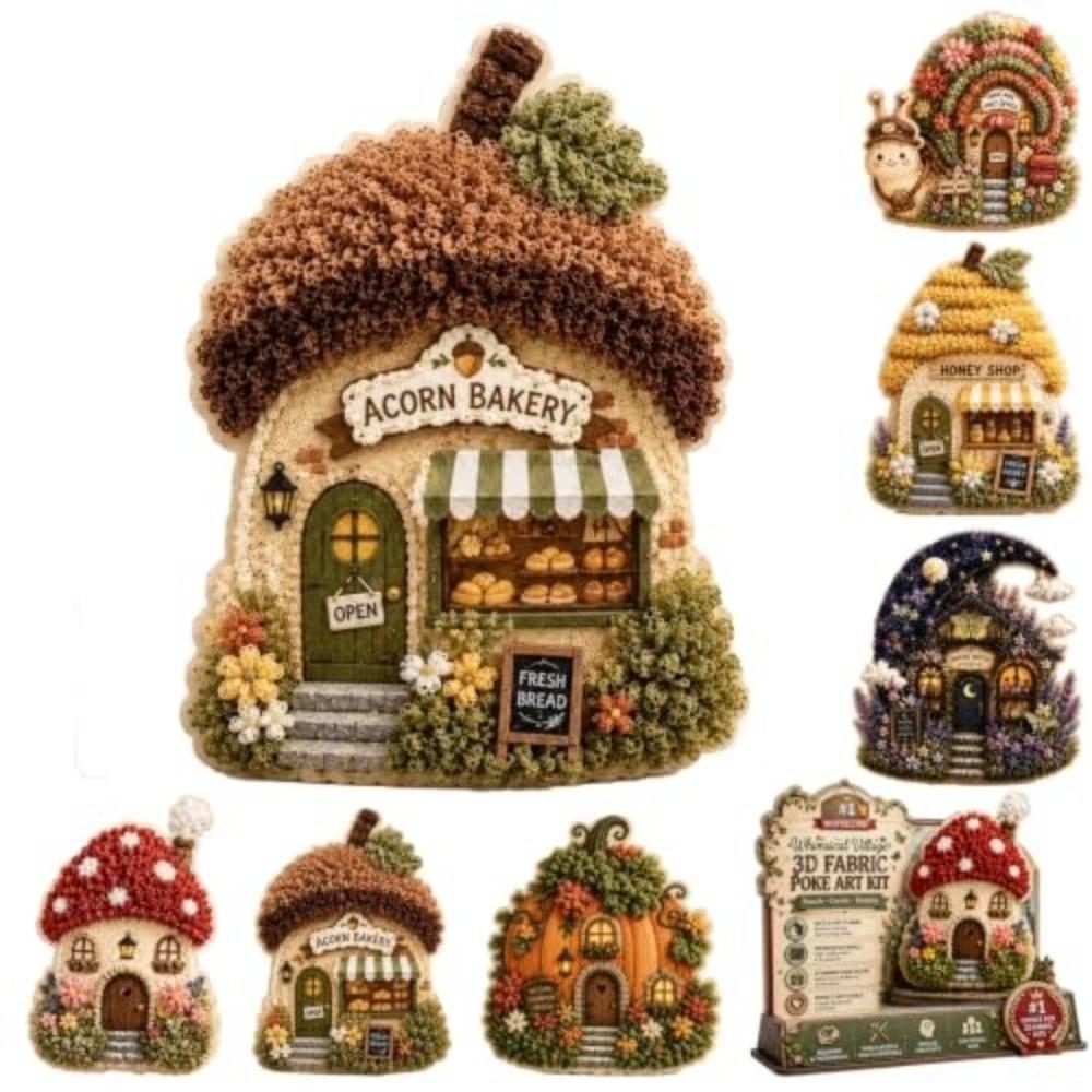 DIY Village 3D Fabric Poke Art Kit Floral Mushroom Cottage Craft Set for Adult Beginner Handmade