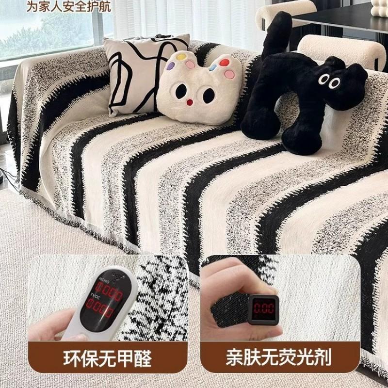 Modern Striped Chenille Sofa Cover All-Season Couch Protector Stylish Furniture Blanket