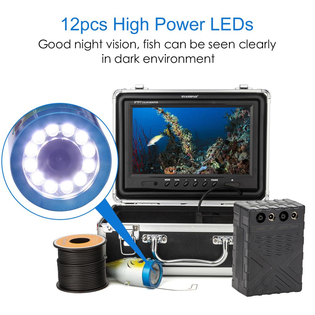 Камера для подводной рыбалки, эхолот с 12 светодиодами, 7-дюймовый/9-дюймовый ЖК-дисплей, кабель 15 м/30 м/50 м, IP68