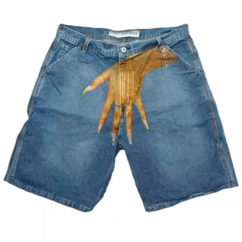 European And American Y2K Hip-hop Trend Pattern Printed Denim Shorts Couple Casual Trousers