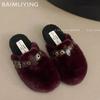 Flats Fur Women Cotton Slppers Designer Buckle Short Plush Mules Shoes 2025 Trend Winter Casual Warm Cozy Snow Botas De Mujer