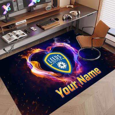 Custom Rug Leeds United Pattern Print Name Text Soft Non‑Slip Floor Carpet for Home Indoor Decoration