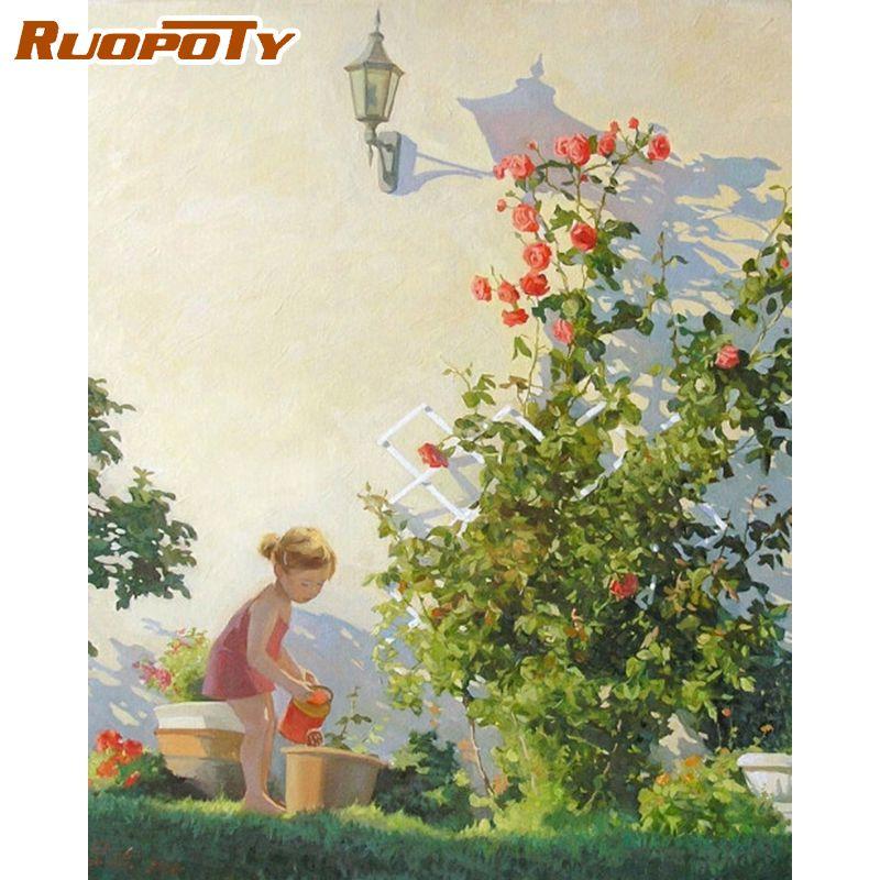 RUOPOTY Длинная юбка, женские наборы для рисования по номерам «сделай сам», для взрослых, рисунок, картина маслом, ручная роспись, холст, картина для настенного искусства 40x50 см